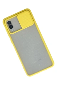 Samsung Galaxy A02 Kılıf Palm Buzlu Kamera Sürgülü Silikon - Sarı