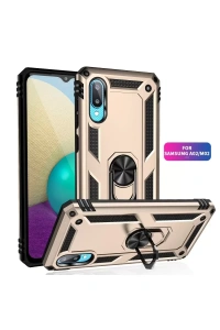 Samsung Galaxy A02 Kılıf Sofya Yüzüklü Silikon Kapak - Gold