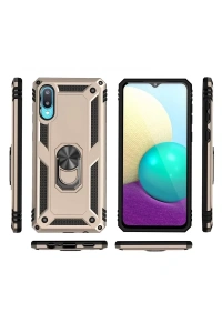 Samsung Galaxy A02 Kılıf Sofya Yüzüklü Silikon Kapak - Gold