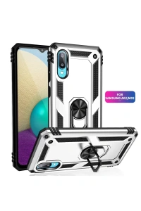 Samsung Galaxy A02 Kılıf Sofya Yüzüklü Silikon Kapak - Gümüş