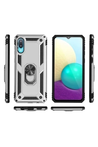 Samsung Galaxy A02 Kılıf Sofya Yüzüklü Silikon Kapak - Gümüş