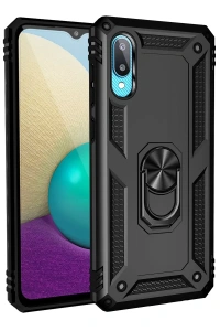 Samsung Galaxy A02 Kılıf Sofya Yüzüklü Silikon Kapak - Siyah