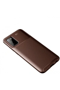 Samsung Galaxy A02S Kılıf Auto Focus Karbon Kapak - Kahverengi