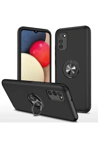 Samsung Galaxy A02S Kılıf Elit Yüzüklü Kapak - Siyah