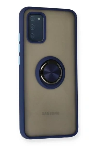 Samsung Galaxy A02S Kılıf Montreal Yüzüklü Silikon Kapak - Lacivert