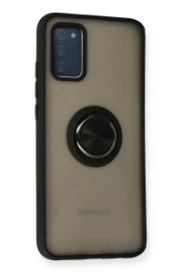 Samsung Galaxy A02S Kılıf Montreal Yüzüklü Silikon Kapak - Siyah