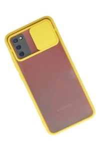 Samsung Galaxy A02S Kılıf Palm Buzlu Kamera Sürgülü Silikon - Sarı
