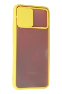 Samsung Galaxy A02S Kılıf Palm Buzlu Kamera Sürgülü Silikon - Sarı