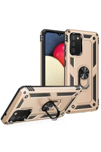 Samsung Galaxy A02S Kılıf Sofya Yüzüklü Silikon Kapak - Gold