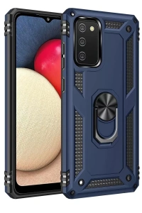 Samsung Galaxy A02S Kılıf Sofya Yüzüklü Silikon Kapak - Lacivert