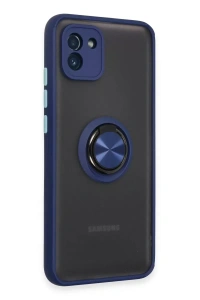 Samsung Galaxy A03 Kılıf Montreal Yüzüklü Silikon Kapak - Lacivert