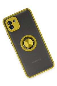Samsung Galaxy A03 Kılıf Montreal Yüzüklü Silikon Kapak - Sarı