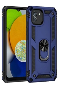 Samsung Galaxy A03 Kılıf Sofya Yüzüklü Silikon Kapak - Lacivert