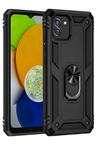 Samsung Galaxy A03 Kılıf Sofya Yüzüklü Silikon Kapak - Siyah
