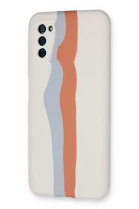 Samsung Galaxy A03S Kılıf Ebruli Lansman Silikon - Beyaz-Turuncu