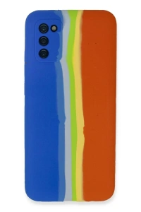 Samsung Galaxy A03S Kılıf Ebruli Lansman Silikon - Mavi-Turuncu