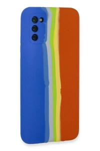 Samsung Galaxy A03S Kılıf Ebruli Lansman Silikon - Mavi-Turuncu