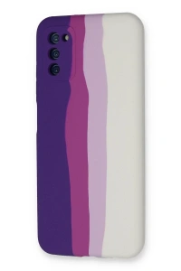 Samsung Galaxy A03S Kılıf Ebruli Lansman Silikon - Mor-Beyaz