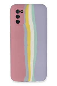 Samsung Galaxy A03S Kılıf Ebruli Lansman Silikon - Pembe-Lila