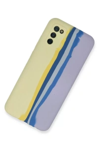 Samsung Galaxy A03S Kılıf Ebruli Lansman Silikon - Sarı-Lila