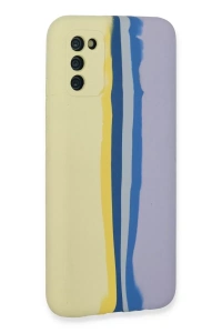 Samsung Galaxy A03S Kılıf Ebruli Lansman Silikon - Sarı-Lila