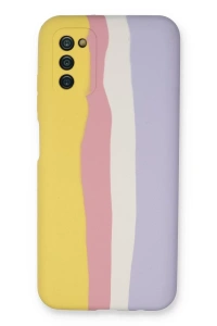Samsung Galaxy A03S Kılıf Ebruli Lansman Silikon - Sarı-Mavi