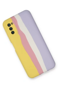 Samsung Galaxy A03S Kılıf Ebruli Lansman Silikon - Sarı-Mavi