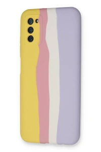 Samsung Galaxy A03S Kılıf Ebruli Lansman Silikon - Sarı-Mavi