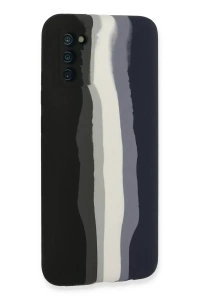 Samsung Galaxy A03S Kılıf Ebruli Lansman Silikon - Siyah-Lacivert