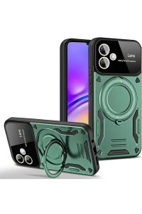 Samsung Galaxy A05 Kılıf Joy Lens Standlı Kapak - Koyu Yeşil