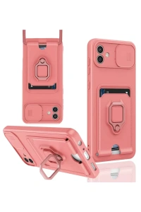 Samsung Galaxy A05 Kılıf Zuma Kartvizitli Yüzüklü Silikon - Pembe