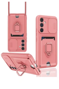 Samsung Galaxy A05S Kılıf Zuma Kartvizitli Yüzüklü Silikon - Pembe