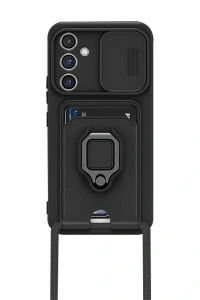 Samsung Galaxy A05S Kılıf Zuma Kartvizitli Yüzüklü Silikon - Siyah