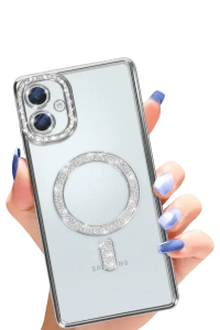 Samsung Galaxy A06 Joke Simli Magneticsafe Kılıf - Gümüş