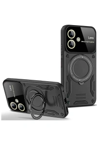 Samsung Galaxy A06 Kılıf Joy Lens Standlı Kapak - Siyah