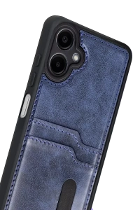 Samsung Galaxy A07 4G Sara Kartvizitli Deri Kılıf - Lacivert