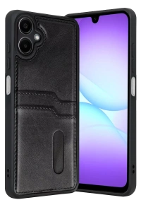 Samsung Galaxy A07 4G Sara Kartvizitli Deri Kılıf - Siyah