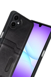 Samsung Galaxy A07 4G Sara Kartvizitli Deri Kılıf - Siyah