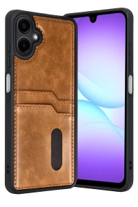 Samsung Galaxy A07 4G Sara Kartvizitli Deri Kılıf - Taba