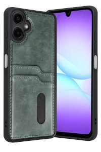 Samsung Galaxy A07 4G Sara Kartvizitli Deri Kılıf - Yeşil