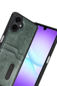 Samsung Galaxy A07 4G Sara Kartvizitli Deri Kılıf - Yeşil