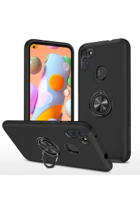 Samsung Galaxy A11 Kılıf Elit Yüzüklü Kapak - Siyah