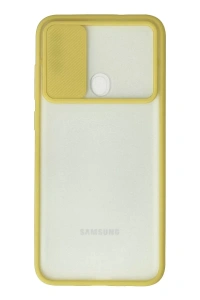 Samsung Galaxy A11 Kılıf Palm Buzlu Kamera Sürgülü Silikon - Sarı