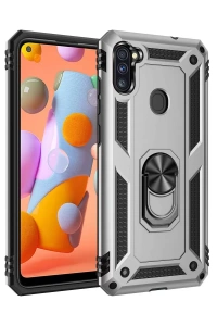 Samsung Galaxy A11 Kılıf Sofya Yüzüklü Silikon Kapak - Gümüş