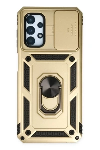 Samsung Galaxy A13 4G Kılıf Pars Lens Yüzüklü Silikon - Gold