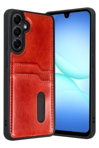 Samsung Galaxy A17 5G Sara Kartvizitli Deri Kılıf - Kırmızı