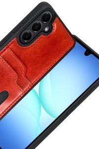 Samsung Galaxy A17 5G Sara Kartvizitli Deri Kılıf - Kırmızı