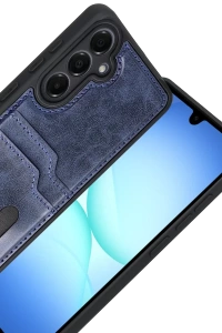 Samsung Galaxy A17 5G Sara Kartvizitli Deri Kılıf - Lacivert