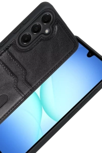 Samsung Galaxy A17 5G Sara Kartvizitli Deri Kılıf - Siyah