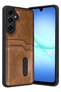 Samsung Galaxy A17 5G Sara Kartvizitli Deri Kılıf - Taba